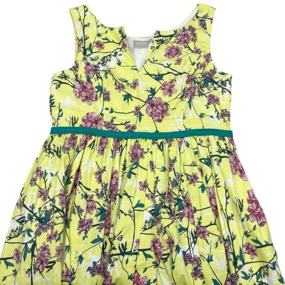 ESHAKTI Citron Floral Fit & Flare Dress Sz Large - Picture 2 of 5